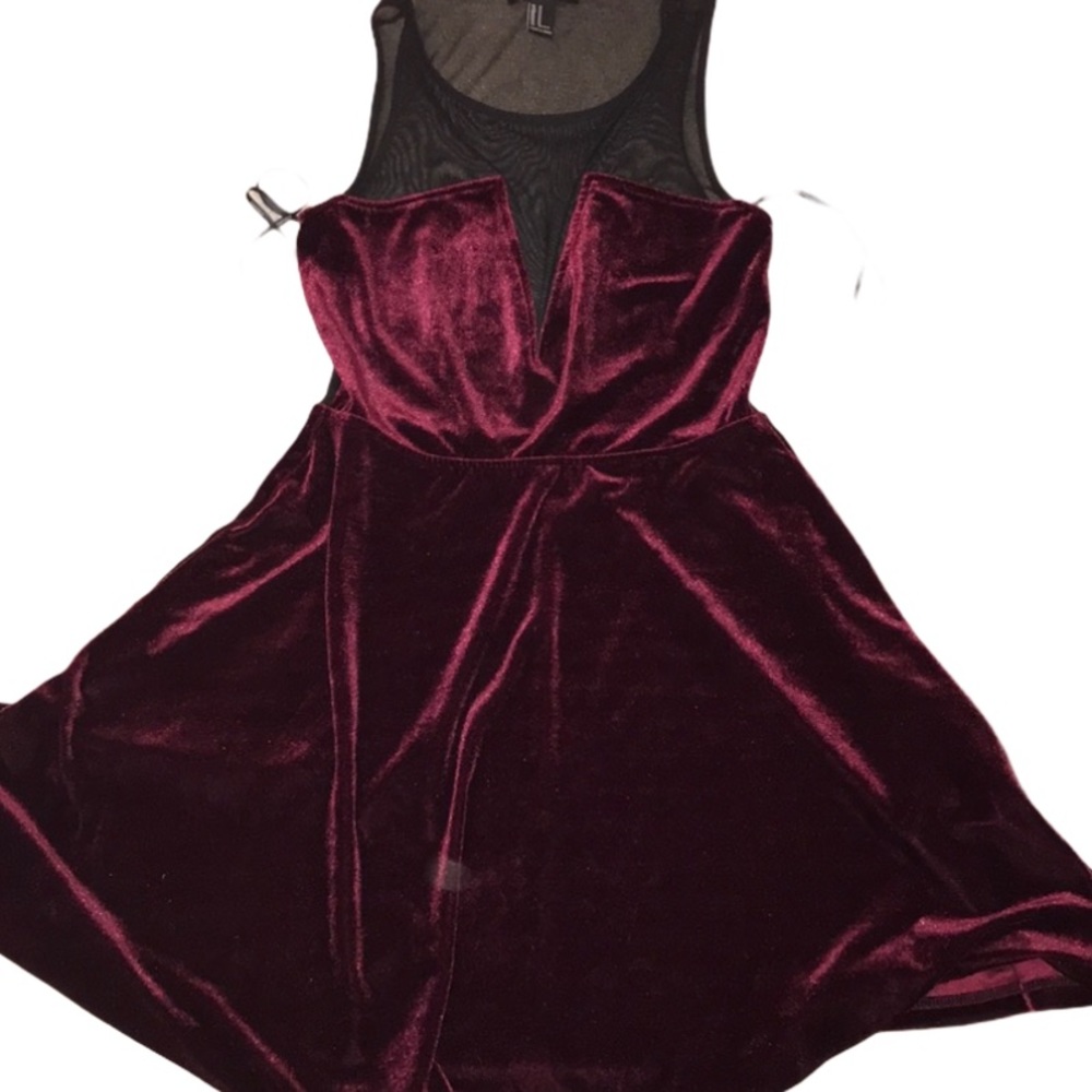 Forever21 Burgundy Velvet & Black Mesh Dress SizeM
